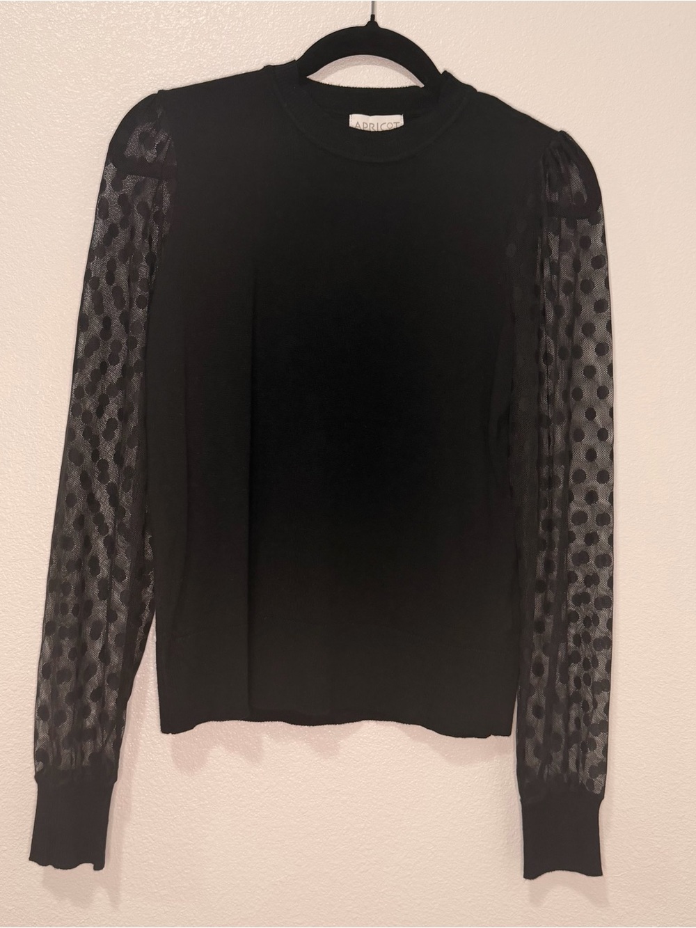 APRICOT Black Sheer Polka Dot Sleeve Knit Top